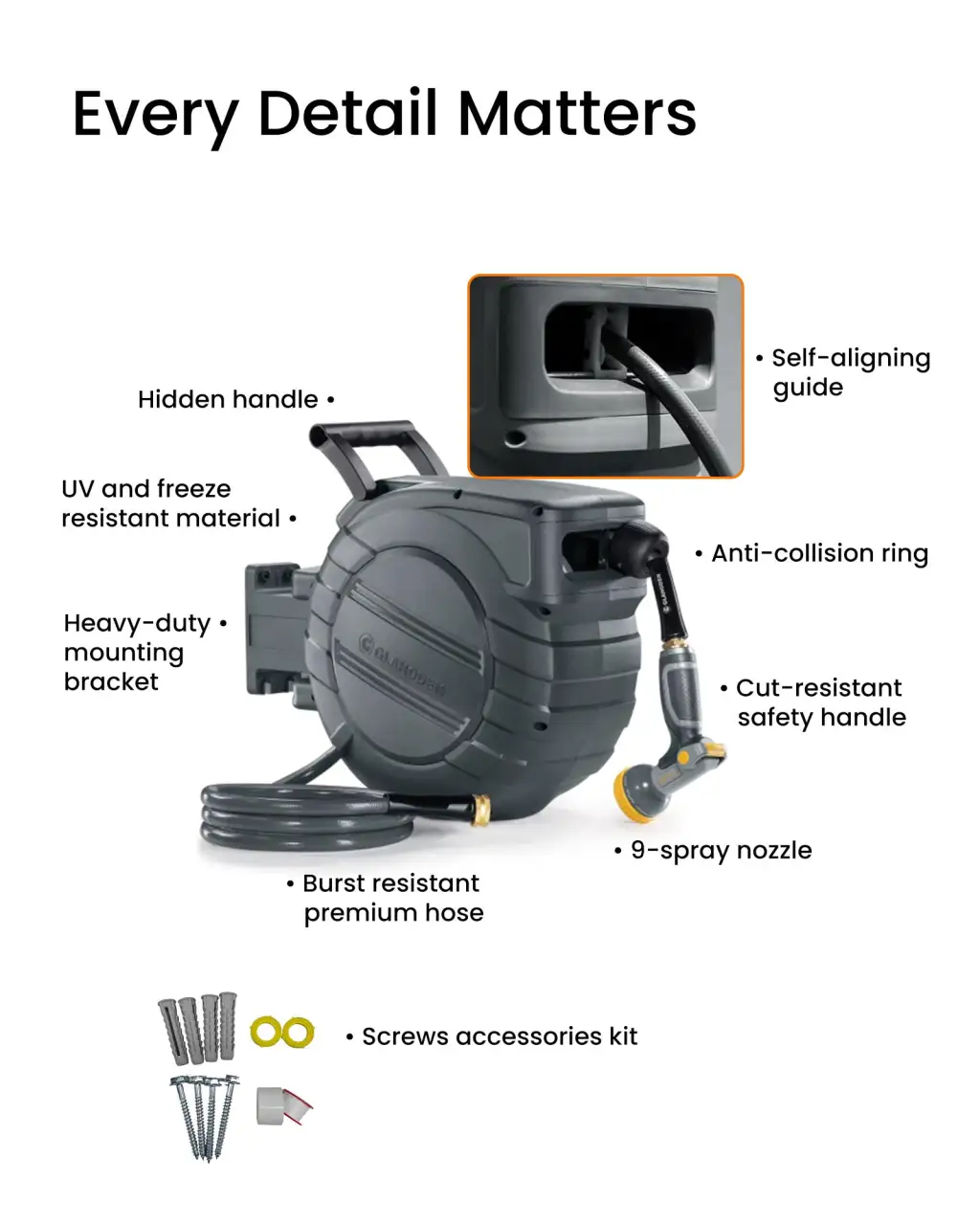 J Series Retractable Garden Hose Reel - Dark Gray