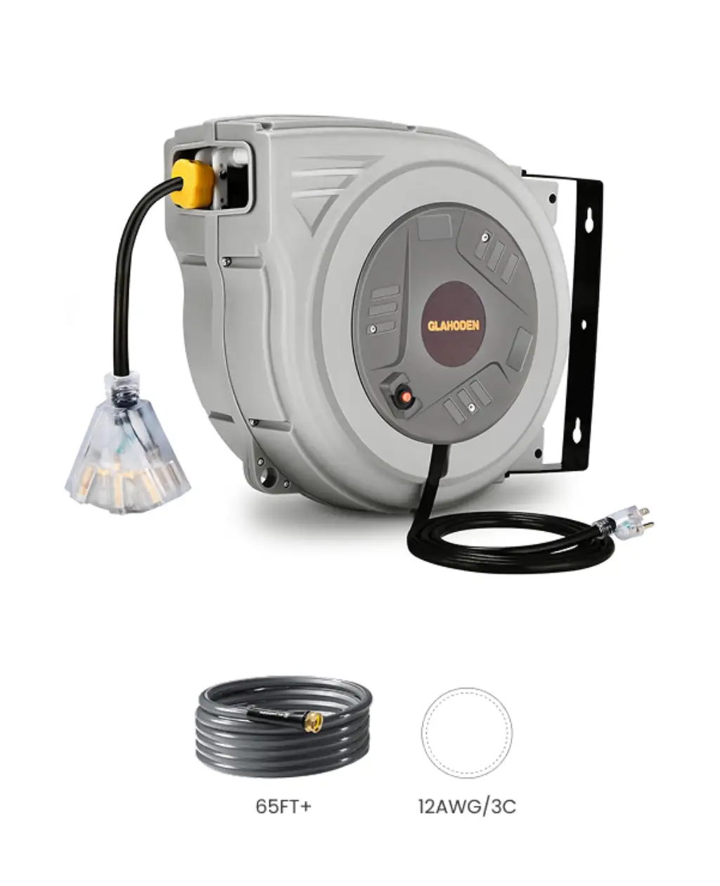12AWG/3C 65FT+Retractable Extension Cord Reel 